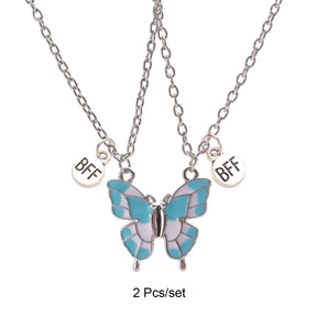2 Pcs/set Best Friends Pendant Necklace For Woman Magnetic Adjustable Butterfly Lover Broken Heart Chain BFF Jewelry Gifts