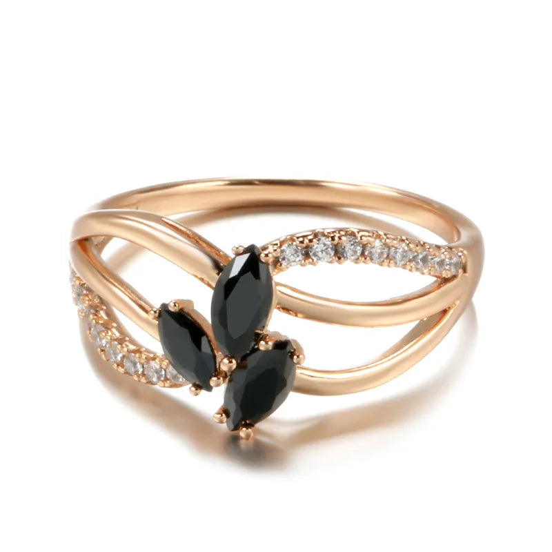 Anel Geométrico de Ouro Rosa 18k com Diamante Preto