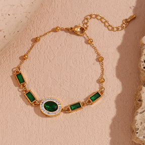 Pulseira Oval Verde com Zircônia Banhada a Ouro 18K