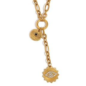 Colar Elegante com Pingentes de Zircônia e Aço Inoxidável