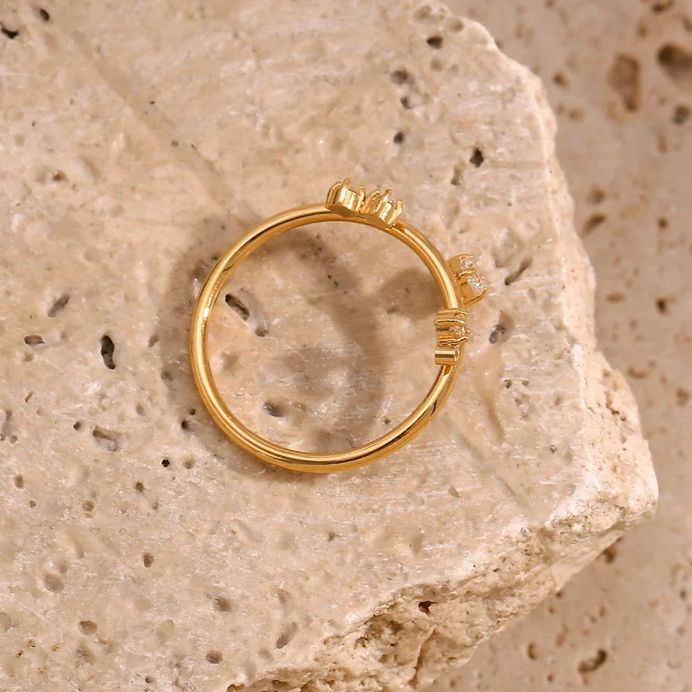 Anel Coroa de Zircônia Banhado a Ouro 18K