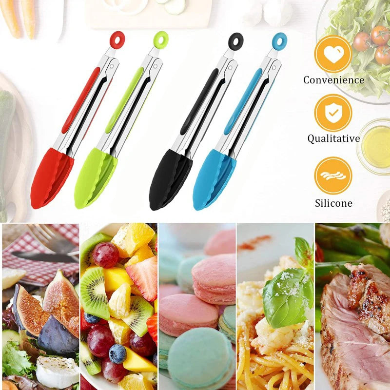 Pinça de comida de aço inoxidável pinças de cozinha silicone náilon antiderrapante cozinhar clipe braçadeira churrasco salada ferramentas grill acessórios de cozinha