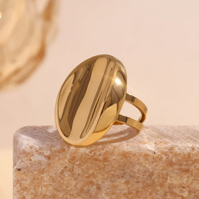 Anel Elíptico Curvo Banhado a Ouro 18K