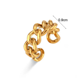 Anel Elegante de Corrente Cubana em Aço Inoxidável Banhado a Ouro 18K