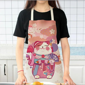 Avental de algodão e linho dos desenhos animados japoneses gato sorte cozinhar babador sem mangas impermeável anti-gorduroso suprimentos de cozinha avental do chef