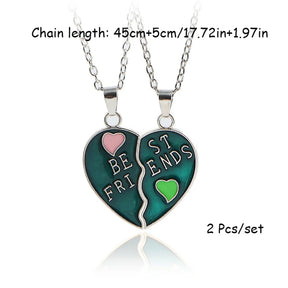 2 Pcs/Set Best Friends Pendant Necklace for Women Cute Avocado Lover Broken Heart Clavicle Chain BFF Best Friends Jewelry Gifts