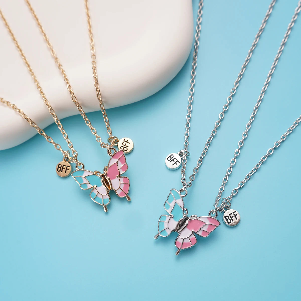 2 Pcs/set Best Friends Pendant Necklace For Woman Magnetic Adjustable Butterfly Lover Broken Heart Chain BFF Jewelry Gifts