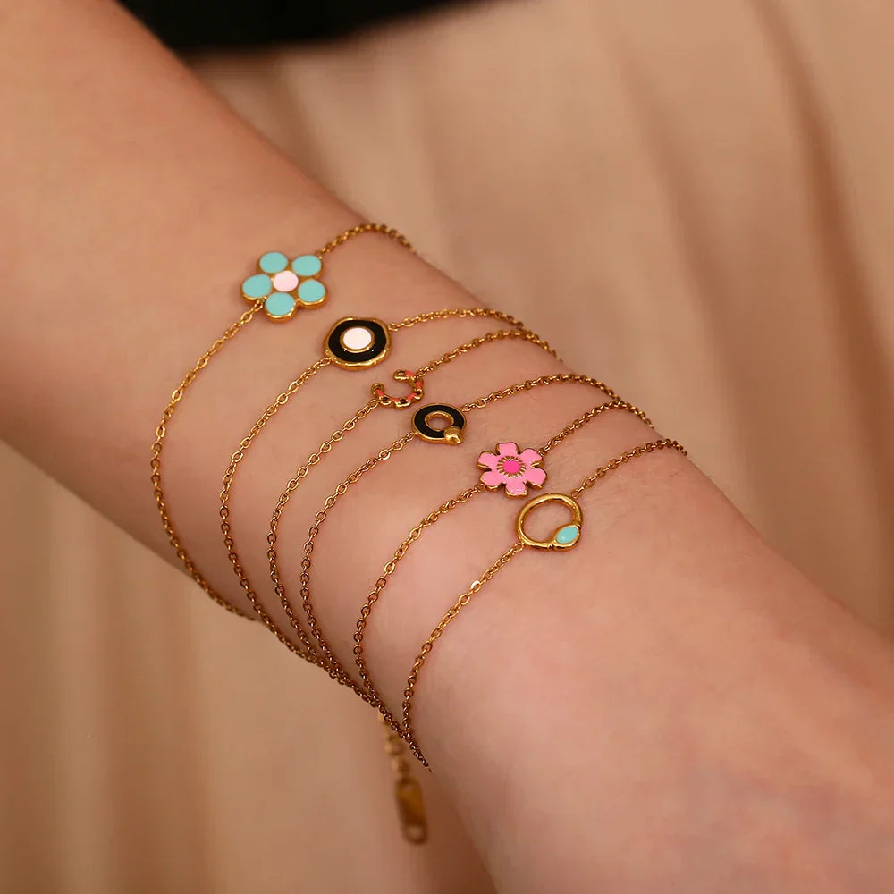 Pulseira Encanto Flor Esmaltada Burnetts Joias