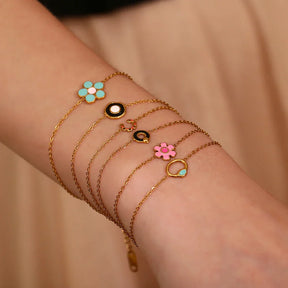 Pulseira Encanto Flor Esmaltada Burnetts Joias