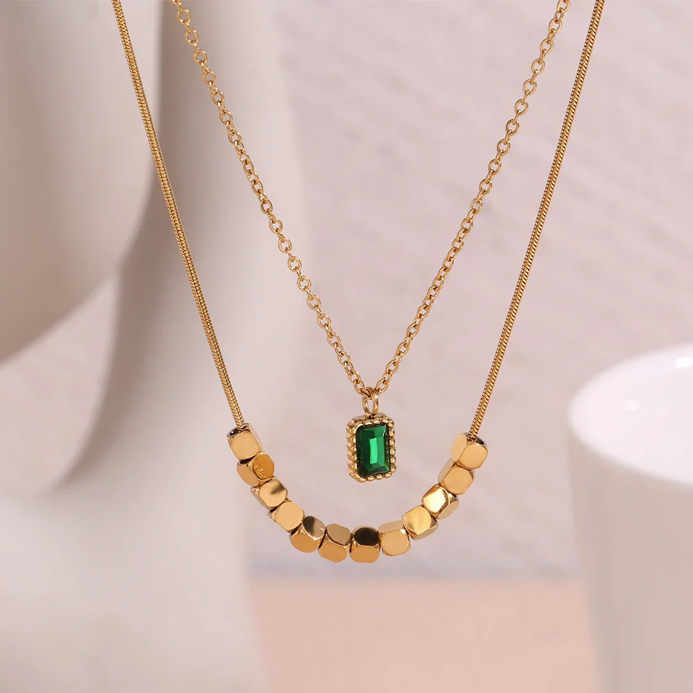 Colar Duplo Elegância Verde com Zircônia