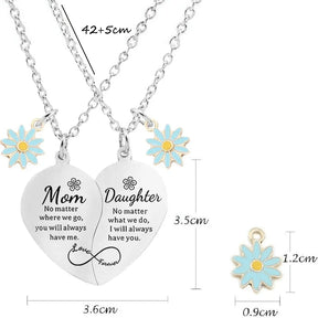 2 Pcs Daisy Charm Mother Daughter Heart Matching Pendant Necklace Set Stainless Steel Jewelry Gifts For Mom