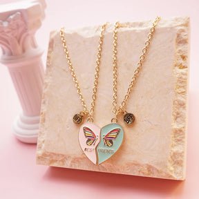 2Pcs/Set Magnetism Best Friends Pendant Necklace for Women Butterfly Lover Broken Heart Clavicle Chain BFF Best Friends Jewelry
