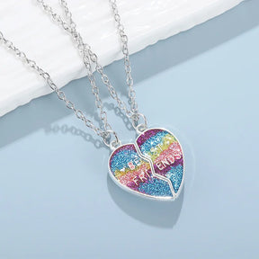 2Pcs/Set New Fashion Colorful Heart Pendant Necklace for Girl Cartoon Love Pendants Best Friend Shared Jewelry BFF Gifts