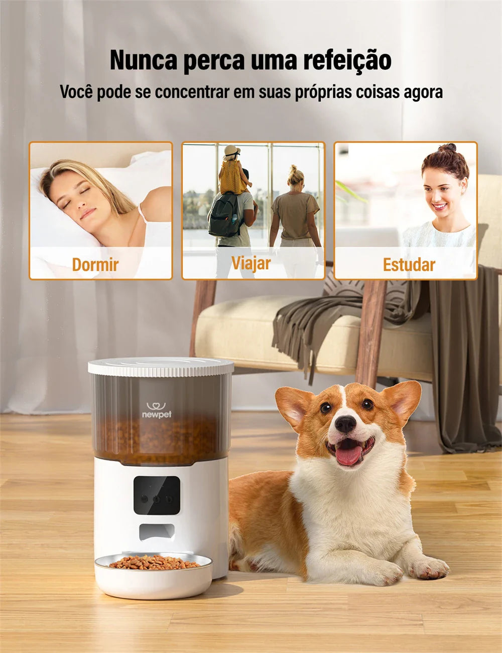 Ração Automática Para Cães e Gatos WiFi Smart Com Gravador De Voz