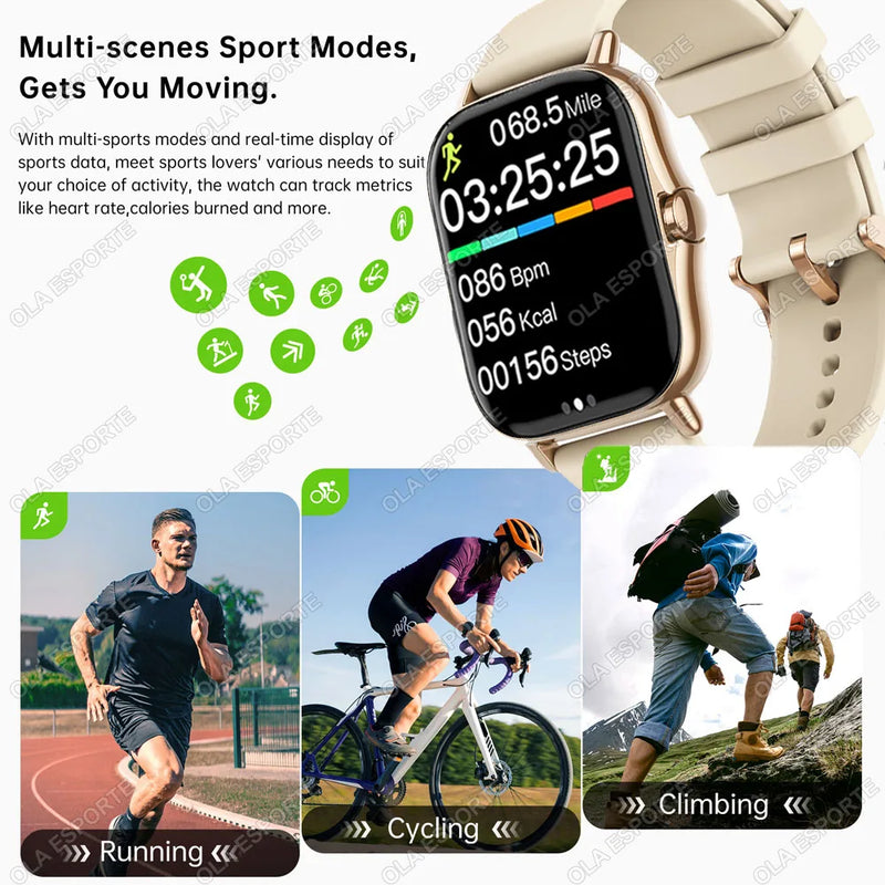 Relógio inteligente para homens mulheres presente 1.69 Polegada ilha inteligente lembrete de mensagem esporte fitness smartwatch bt chamada digital smarthwhatch 2024