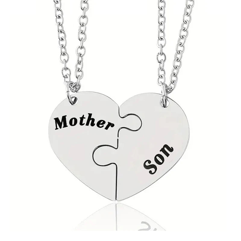 2 Pcs/Set Father Daughter Mother Son Necklace Stainless Steel Heart Puzzle Pendant Necklace Family Jewelry