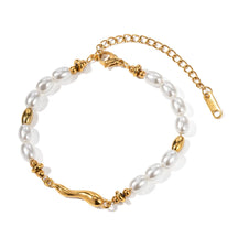 Pulseira Elegante de Pérolas Naturais Banhada a Ouro 18k