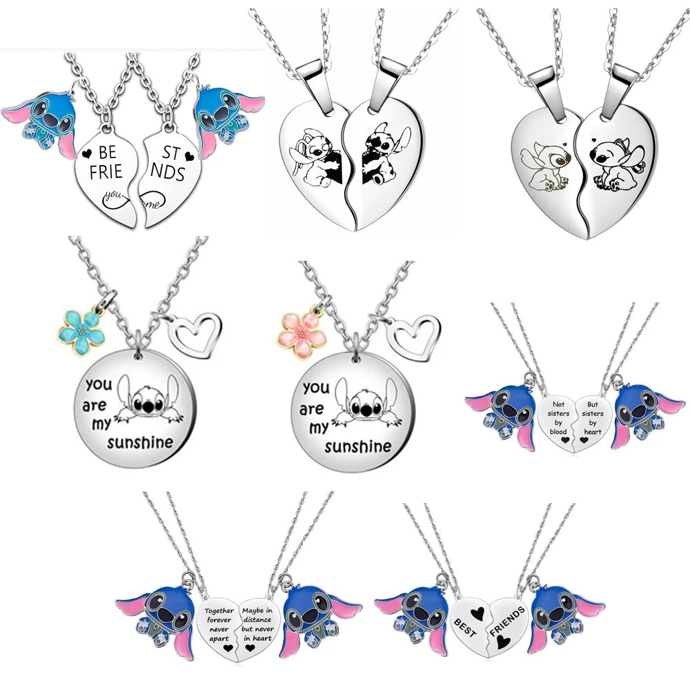 Disney Lilo & Stitch Necklace Stainless Steel Best Friends  Heart Matching Necklace Pendant Eternity Necklace For Good Friend