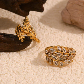 Anel Folha de Zircônia Banhado a Ouro 18K