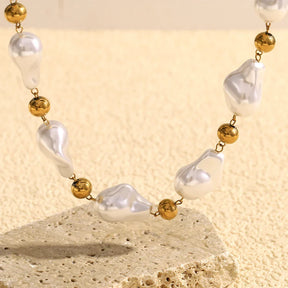 Colar de Pérolas Barroco Luxo em Aço Inoxidável 18K