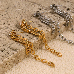 Brincos de Corrente com Zircônia e Banho de Ouro 18k