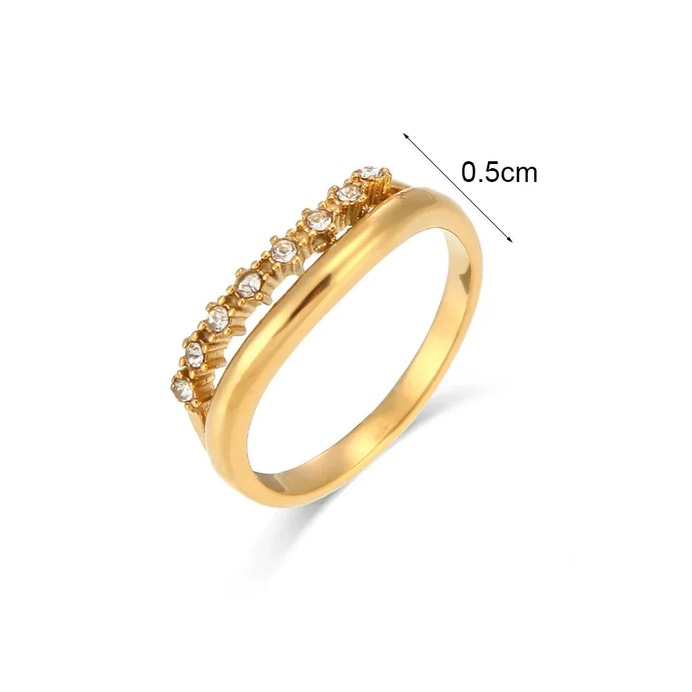 Anel Elegante de Aço Inoxidável com Zircônias