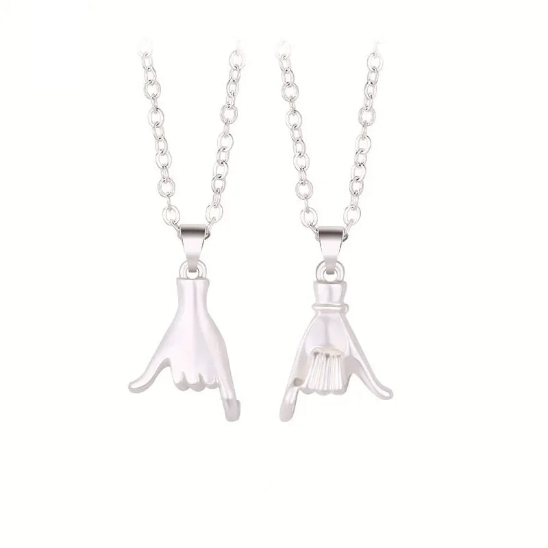 2pcs/set Pull Hook Hands Couple Necklace Pinky Swear Promise Love Hug Chain Necklace for Best Friend Couples Birthday Gifts