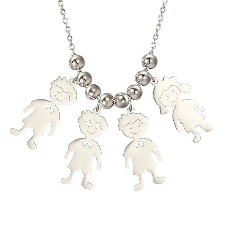 Stainless Steel Necklace Boy Girl Kids Pendant Necklace for Women Men Beads Chain Choker Family Jewelry Gift collares aesthethic
