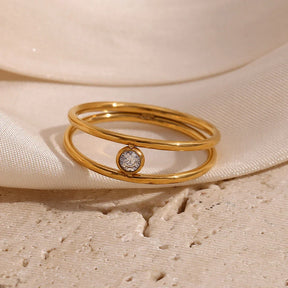 Anel Duplo Elegante com Zircônia