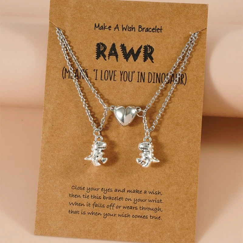 BFF Necklace for 2 Split Heart Cute Dinosaur Pendant Friendship Necklaces Best Friend Jewelry Set of 2 Gifts for Her