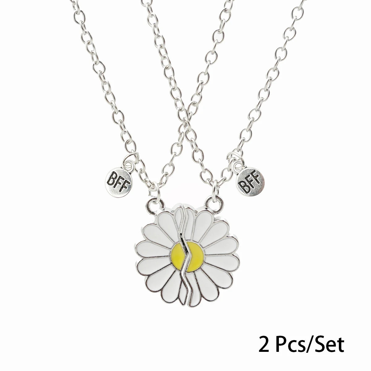 2 Pcs/set Best Friends Pendant Necklace For Woman Magnetic Adjustable Rainbow Daisy Lover Broken Heart Chain BFF Jewelry Gifts