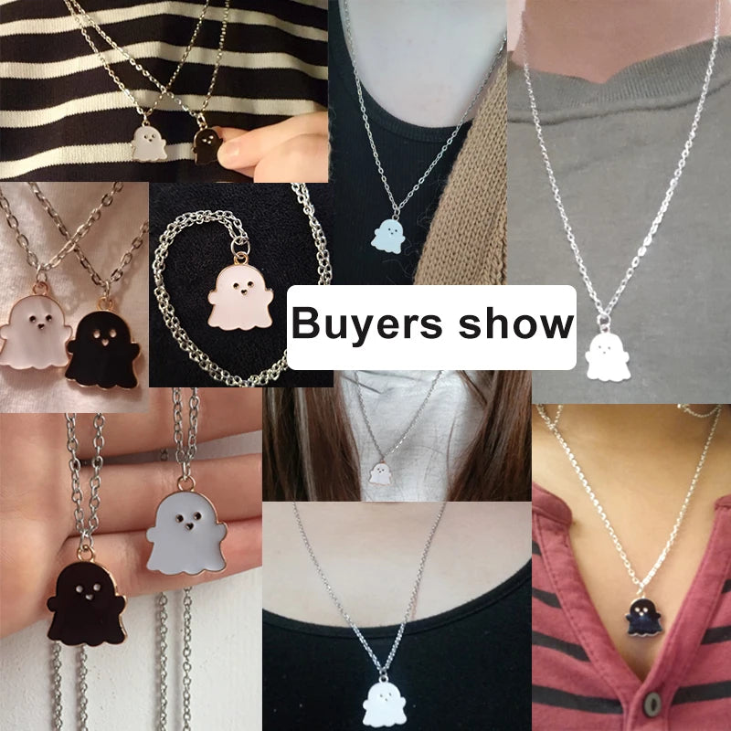 2Pcs Cute Black And White Ghost Pendant Necklaces For Women Men Best Friend Lovely Ghost Pendant Couple Necklace Fashion Jewelry