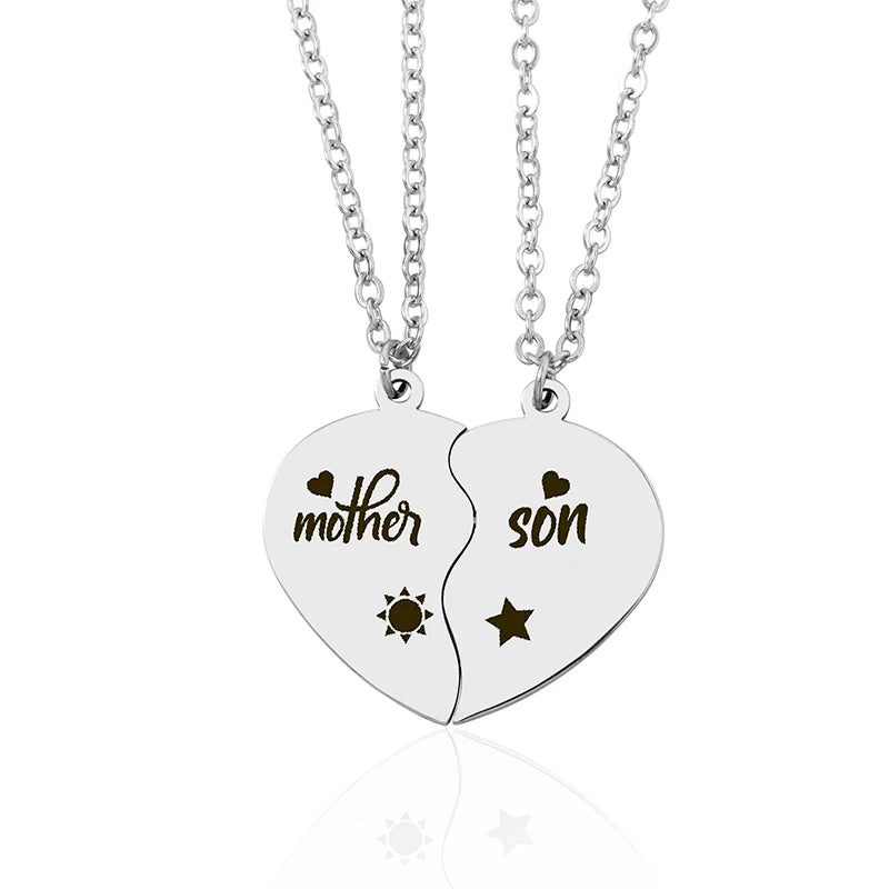 2 Pcs/Set Father Daughter Mother Son Necklace Stainless Steel Heart Puzzle Pendant Necklace Family Jewelry