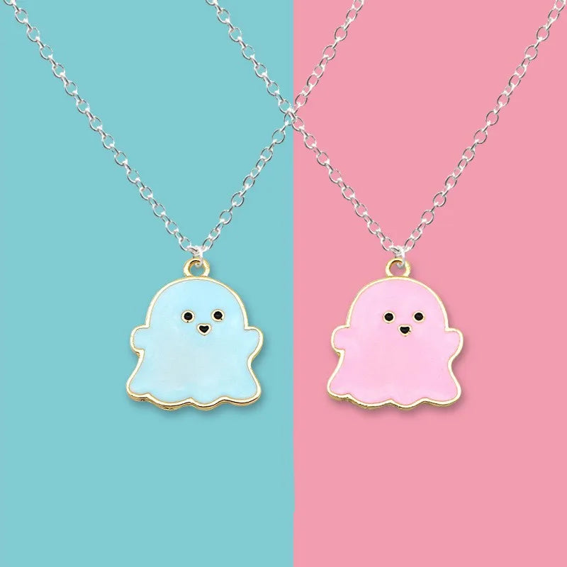 2Pcs Cute Black And White Ghost Pendant Necklaces For Women Men Best Friend Lovely Ghost Pendant Couple Necklace Fashion Jewelry