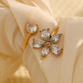 Anel Flor de Zircônia em Ouro 18K