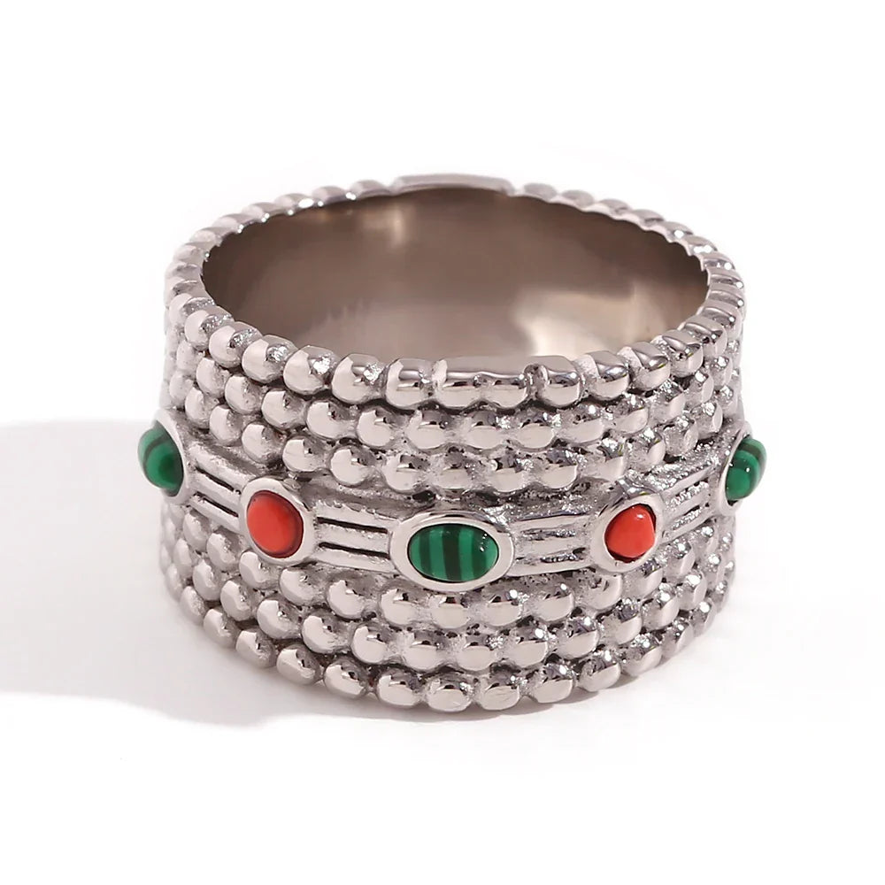 Anel Boho com Malaquita e Cornalina