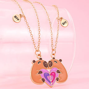 Qpeach 2Pcs/set Cute Cartoon Capybara Pendant Best Friend Girl BFF Necklace for Besties Friendship Jewelry Gifts