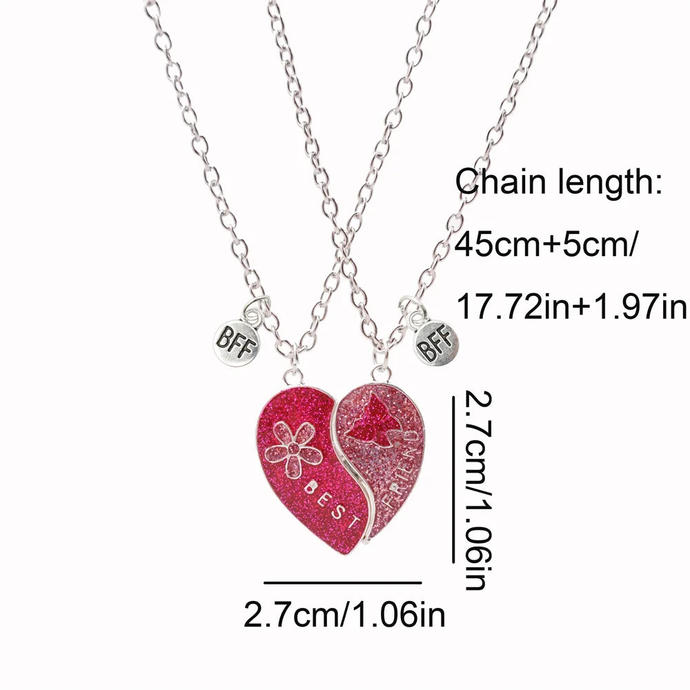 2 Pcs/Set Magnetism Best Friends Pendant Necklace for Women Cute Butterfly Flower Broken Heart Clavicle Chain BFF Best Friends