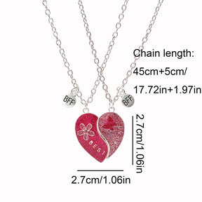 2 Pcs/Set Magnetism Best Friends Pendant Necklace for Women Cute Butterfly Flower Broken Heart Clavicle Chain BFF Best Friends