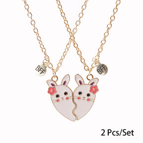 2 Pcs/set Best Friends Pendant Necklace For Woman Magnetic Adjustable Rainbow Daisy Lover Broken Heart Chain BFF Jewelry Gifts