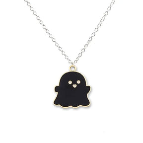 2Pcs Cute Black And White Ghost Pendant Necklaces For Women Men Best Friend Lovely Ghost Pendant Couple Necklace Fashion Jewelry