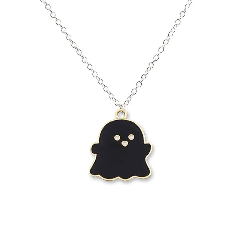 2Pcs Cute Black And White Ghost Pendant Necklaces For Women Men Best Friend Lovely Ghost Pendant Couple Necklace Fashion Jewelry