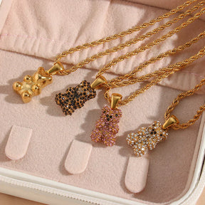 Colar Pingente de Urso com Zircônia Banhado a Ouro 18k