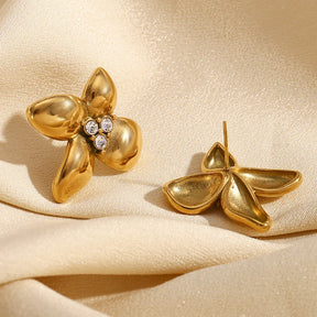 Brincos Florais de Zircônia Banhados a Ouro