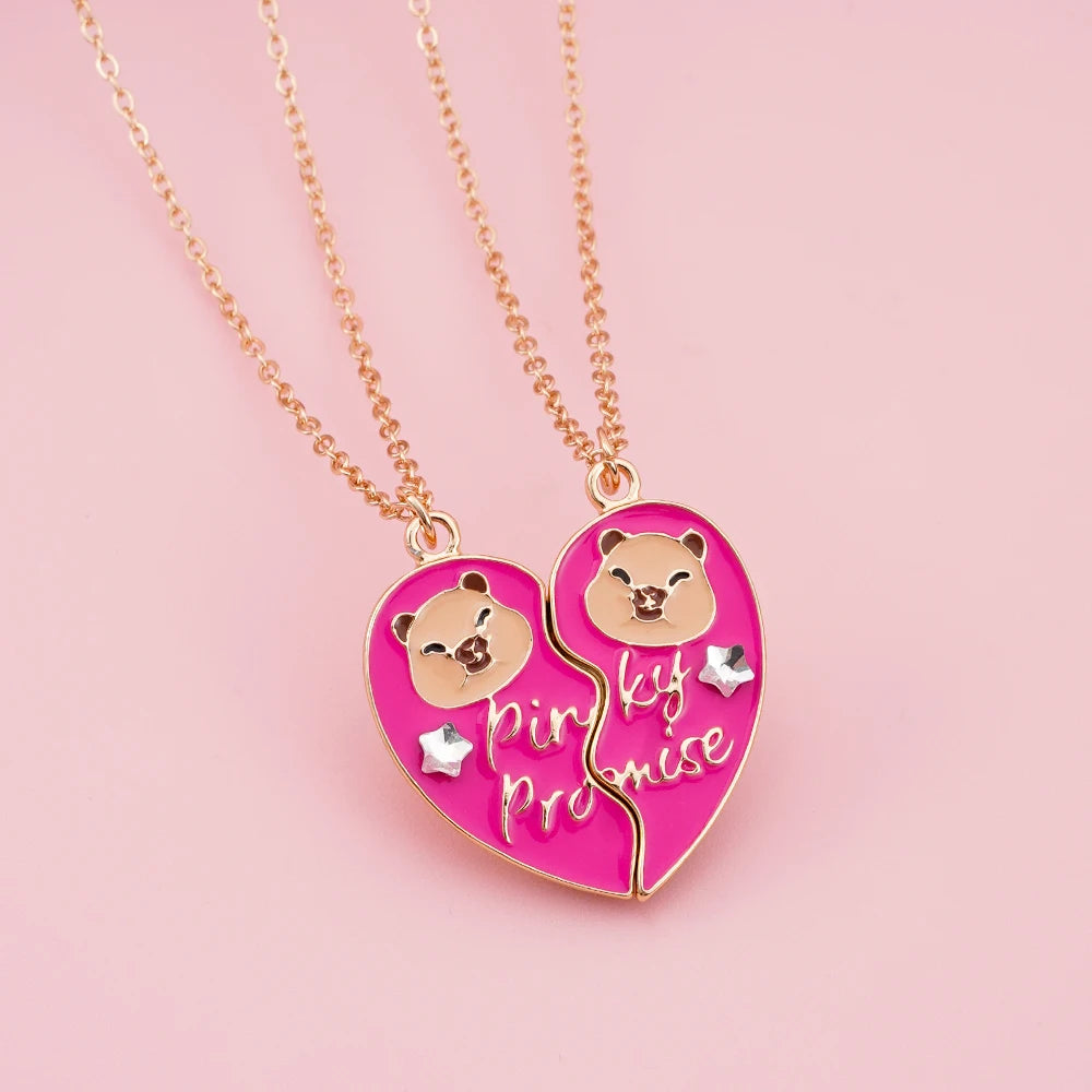 Qpeach 2Pcs/set Cute Cartoon Capybara Pendant Best Friend Girl BFF Necklace for Besties Friendship Jewelry Gifts