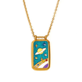 Colar Pingente Tarot Retangular em Aço Inoxidável 18K