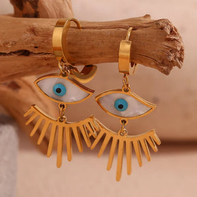 Brincos Olho Dourado com Cílios em Zircônia