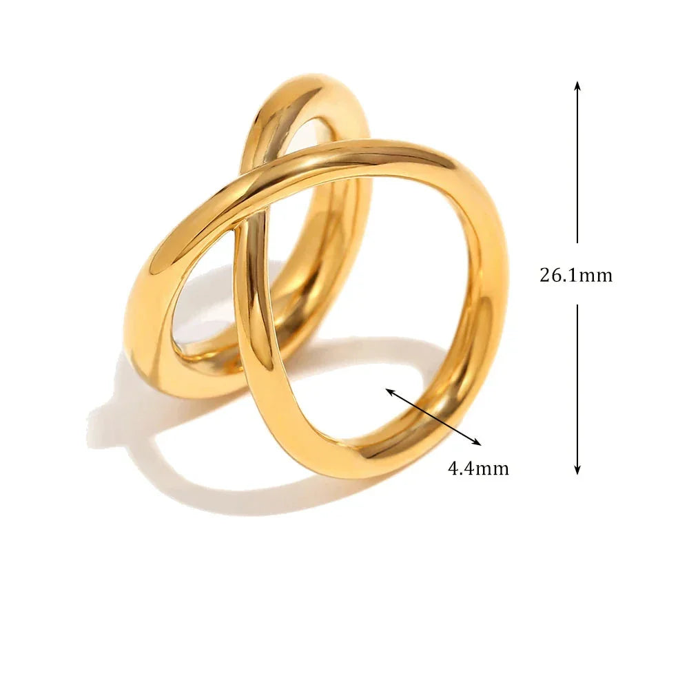 Anel Duplo Elegante em Aço Inoxidável Banhado a Ouro