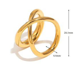 Anel Duplo Elegante em Aço Inoxidável Banhado a Ouro