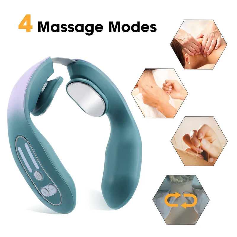 Massageador elétrico inteligente de pescoço, aquecimento ems, pulso, massageador linfático, pontos de acupuntura, dispositivo de massagem linfática para alívio de dor no pescoço